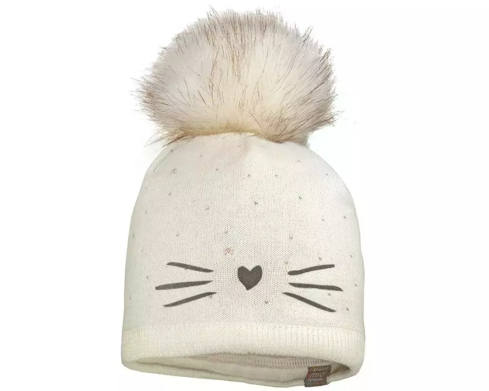 maximo Wintermütze Girl Kunstfellpompon Wollweiss Gr. 47