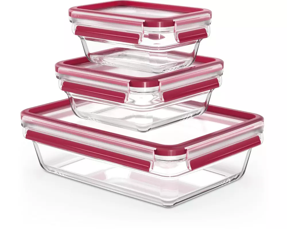 Emsa Vorratsbehälter Clip & Close Eco 3-teilig, Rot/Transparent