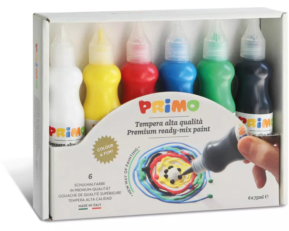 Primo Temperafarben Premium 6 x 75 ml, mehrfarbig