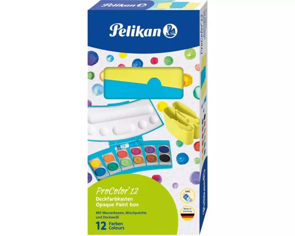 Pelikan Leuchtfarbe Deckfarbkasten 12 Farben, Türkis und Neongelb