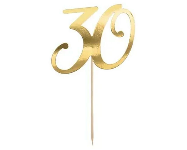 Partydeco Kuchen-Topper 30 Zahl Gold Papier Holz