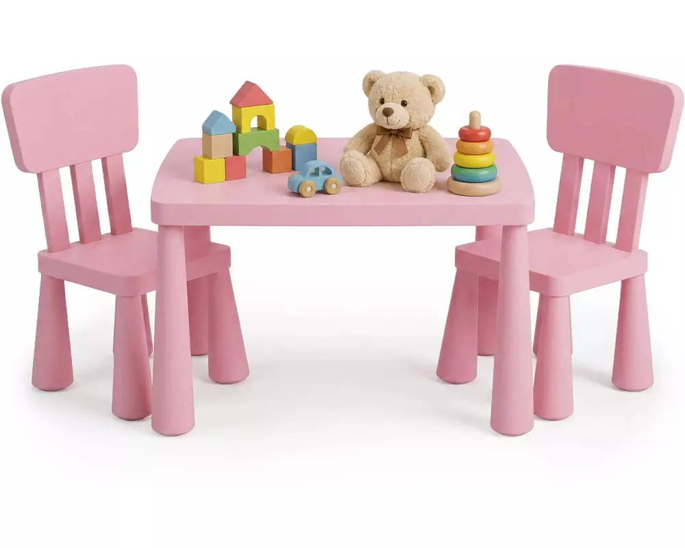 relaxdays Kindersitzgruppe 3-teilig, Kunstoff, Rosa