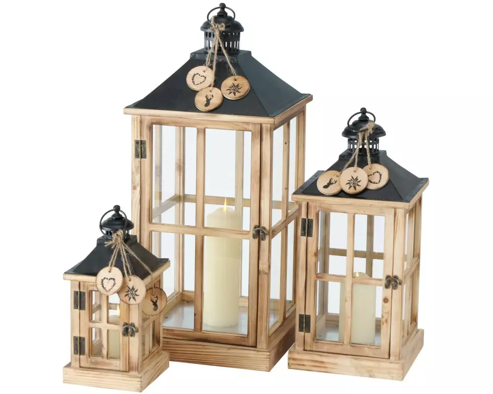 Boltze Laterne Tauern 3-teilig, Braun/Schwarz/Transparent