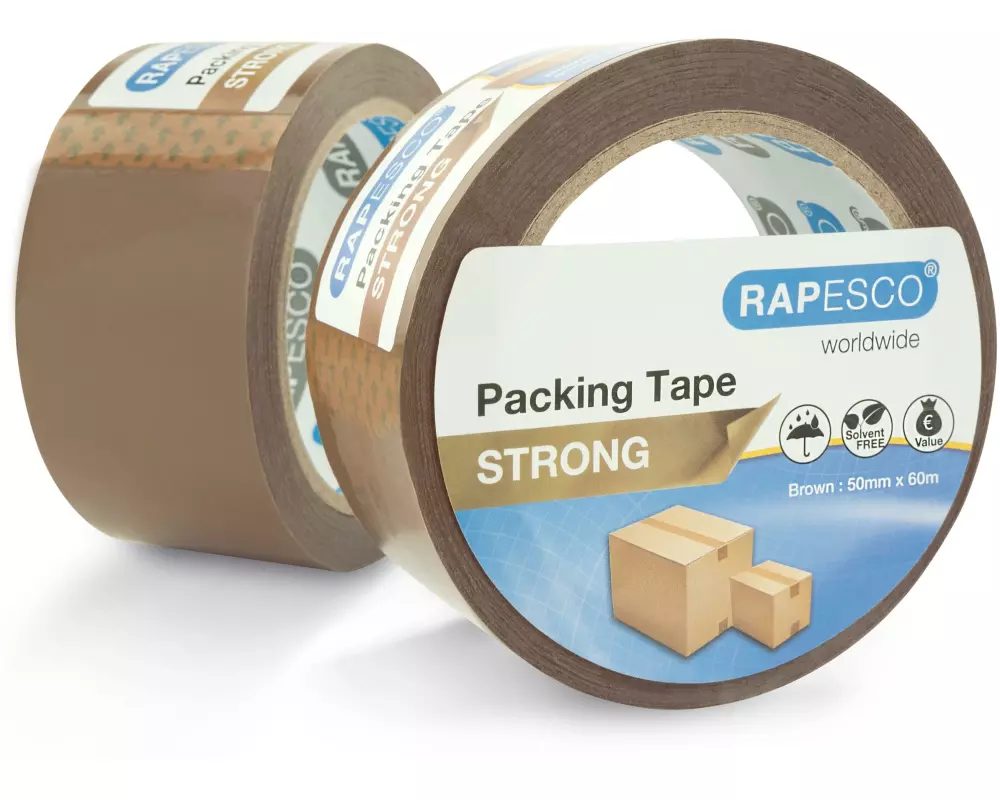 Rapesco Starkes Packband 50 mm x 60 m, Braun, 2 Stück