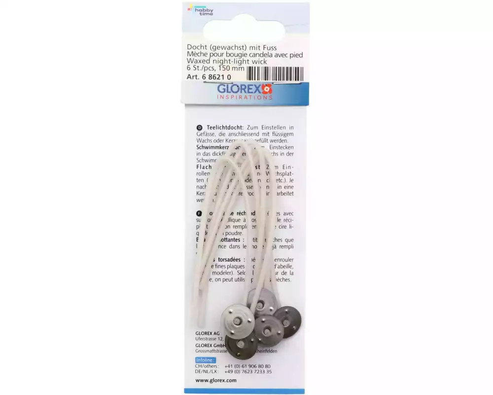 Glorex Teelichtdocht 6 Stück, Weiss