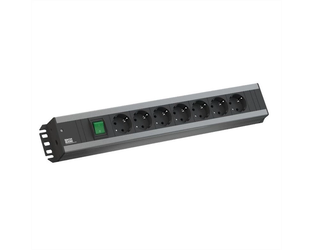 BACHMANN Handwerkerleiste 7x Schutzkontakt, Schalter, 19-Zoll-Rack kompatibel, 2 m