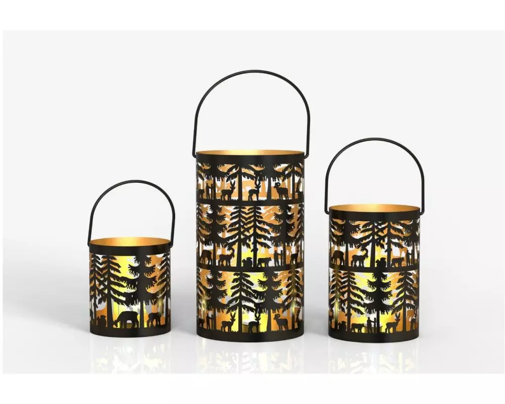 Dameco Laterne Forest, 3er Set, Schwarz / Gold
