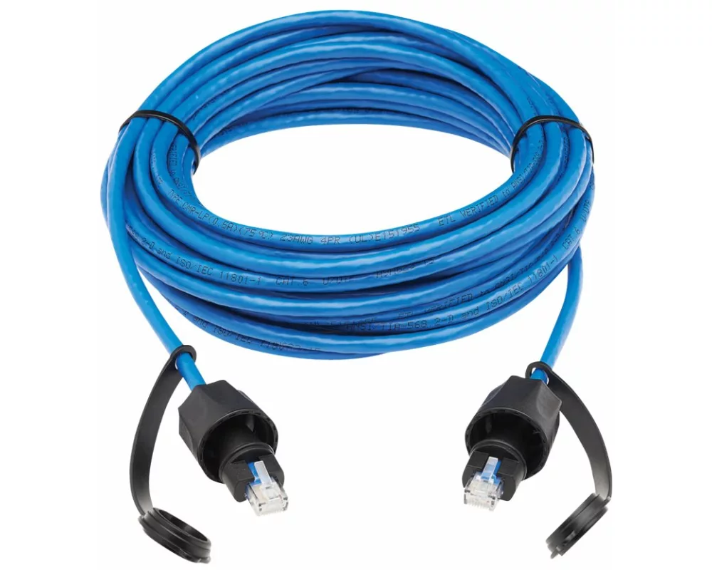 EATON TRIPPLITE Industrial, Cat6, UTP Ethernet Cable, RJ45m/M, 100W, PoE, CMR-LP, IP68, Blue, 33 ft. 10.05m