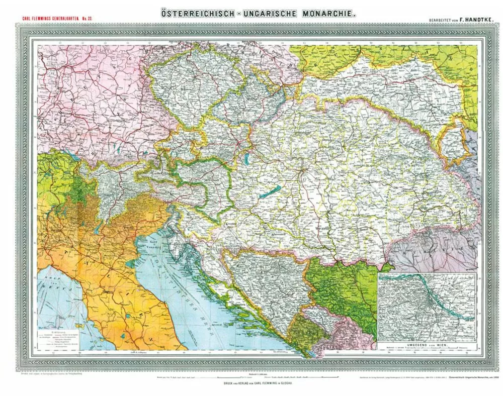 Hist. Karte: ÖSTERREICHISCH-UNGARISCHE MONARCHIE, um 1908 (gerollt)