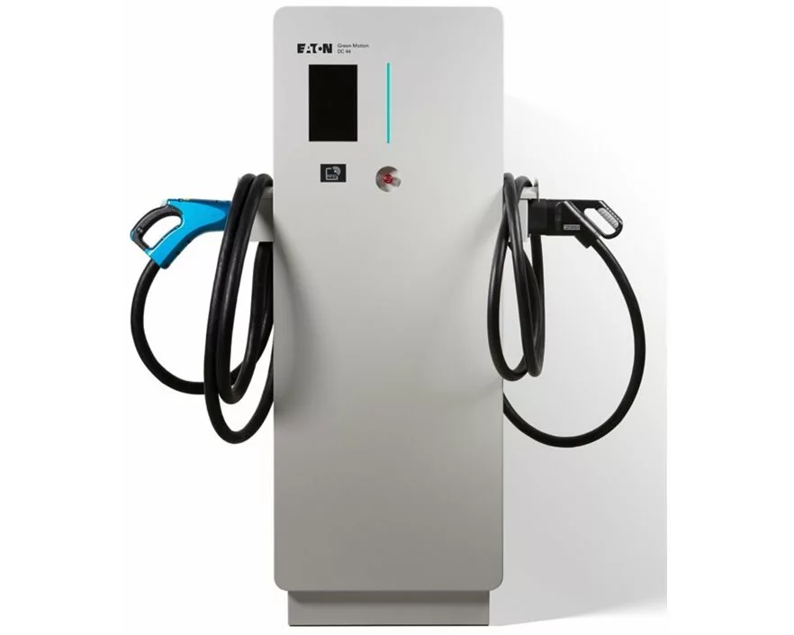 EATON Green Motion DC 44 EV charging station Online CCS 2 and CHAdeMO connectors RJ45 communication interface 4G RFID access control