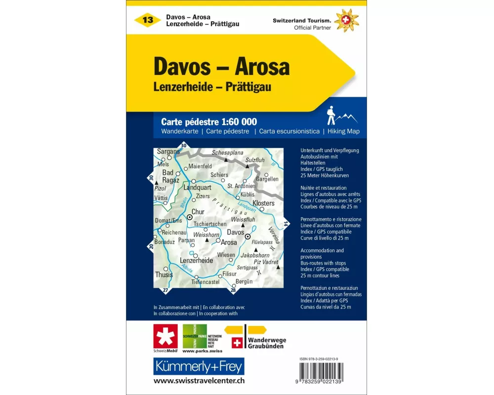 Kümmerly+Frey Wanderkarte 13 Davos, Arosa 1:60.000