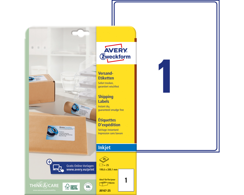 AVERY ZWECKFORM Adressetiketten 199,6x289,1mm J8167-25 weiss 25 Stück