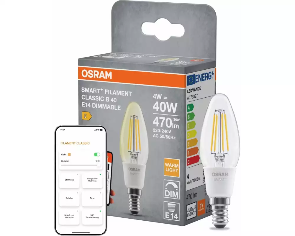 OSRAM Leuchtmittel B40D SMART+ WiFi, E14, 4 W, WW