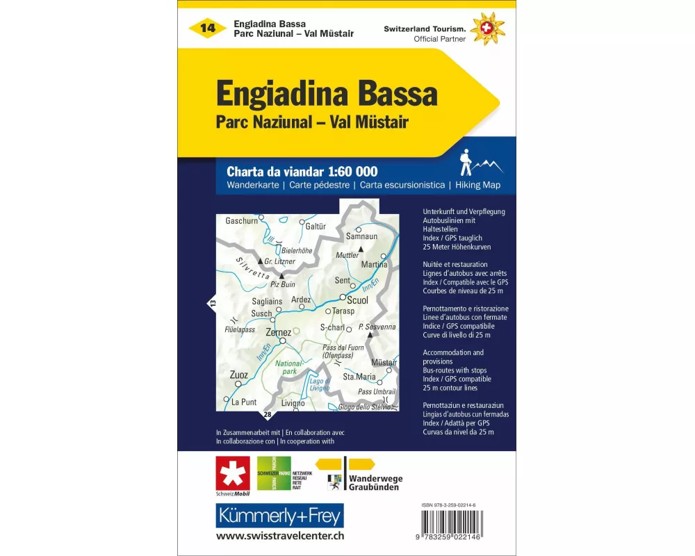 Kümmerly+Frey Wanderkarte 14 Unterengadin 1:60.000