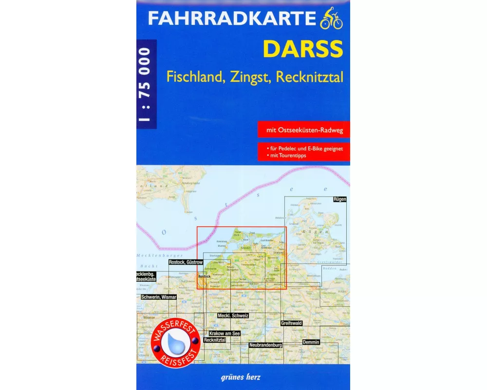 Fahrradkarte Darß - Fischland,Fischland,Recknitztal 1:75000 (Wasser- und reißfest)
