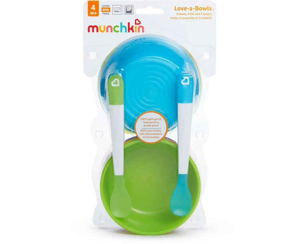 Munchkin Kindergeschirrset Love A Bowls 10-teilig, Blau/Grün