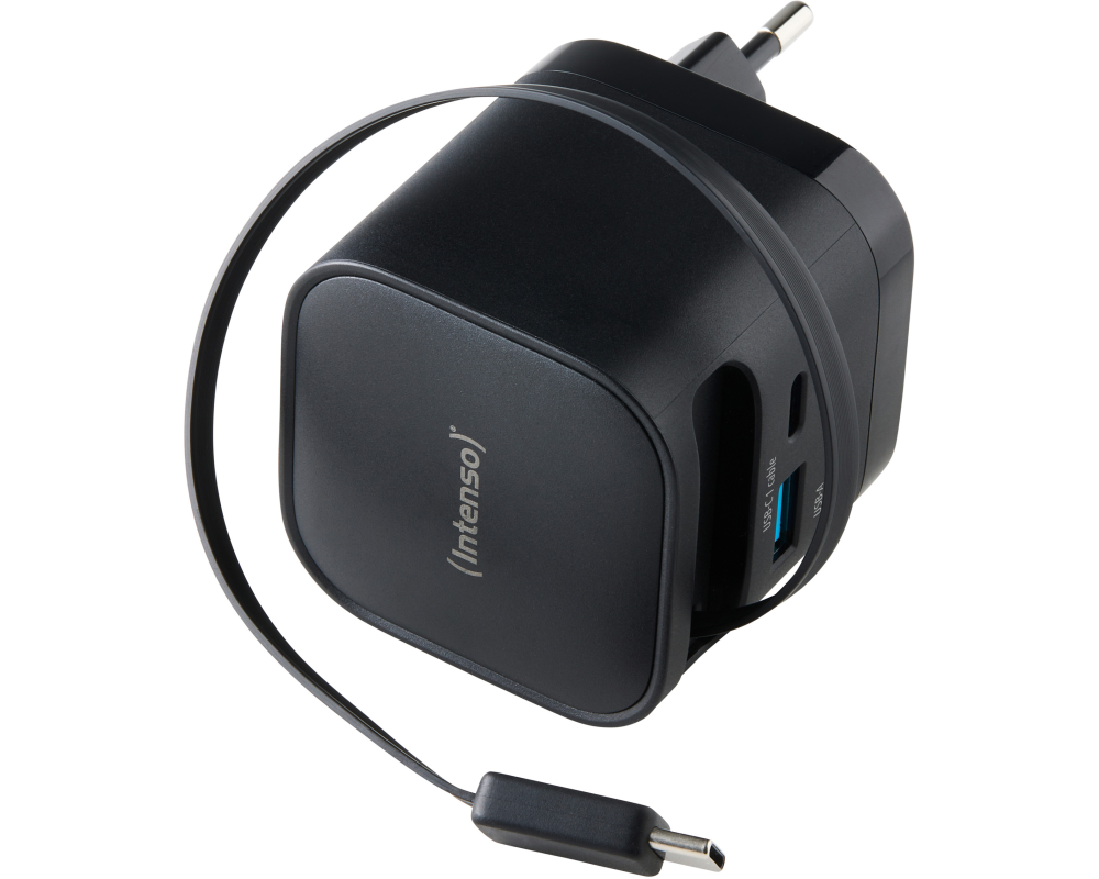 INTENSO Power Charger 65W GaN 7806520 retract. USB-C Cable black