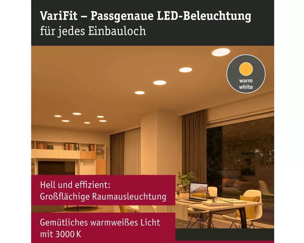 Paulmann Einbauleuchte Veluna VariFit Ø 185 3000 K, Weiss