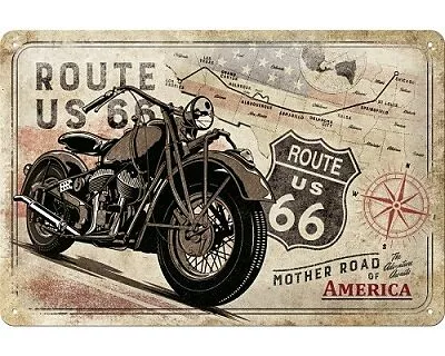 Blechschild. US Highways / Route 66 Bike Map