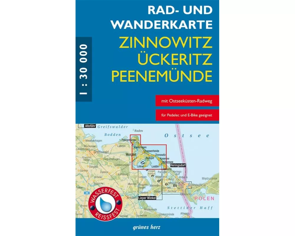 Rad- und Wanderkarte Zinnowitz, Ückeritz, Peenemünde