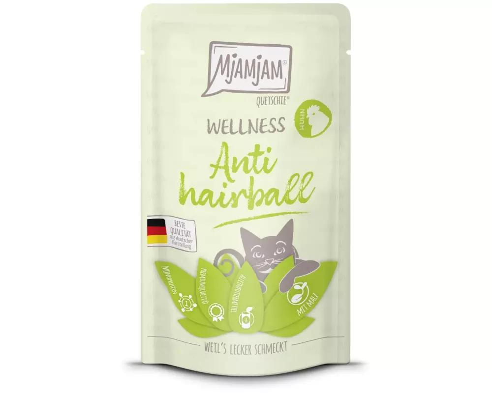 Mjamjam Nassfutter Wellness Anti Hairball Huhn, 125 g