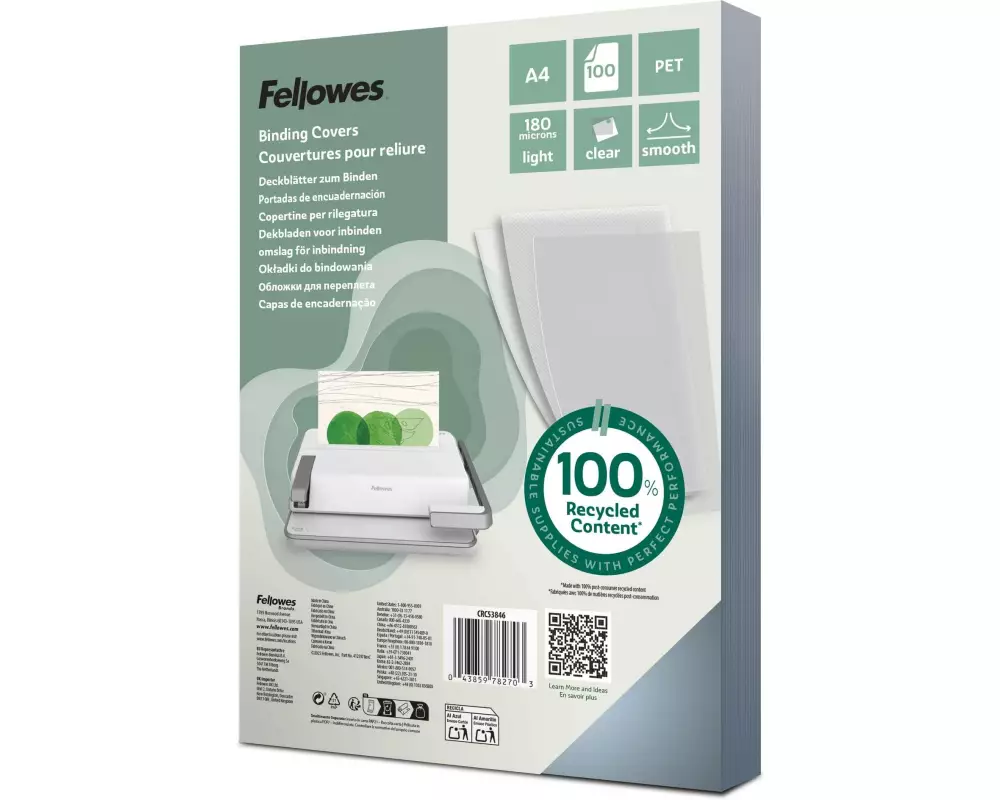 Fellowes Einbanddeckel 180 g/m², 25 Stück, Transparent