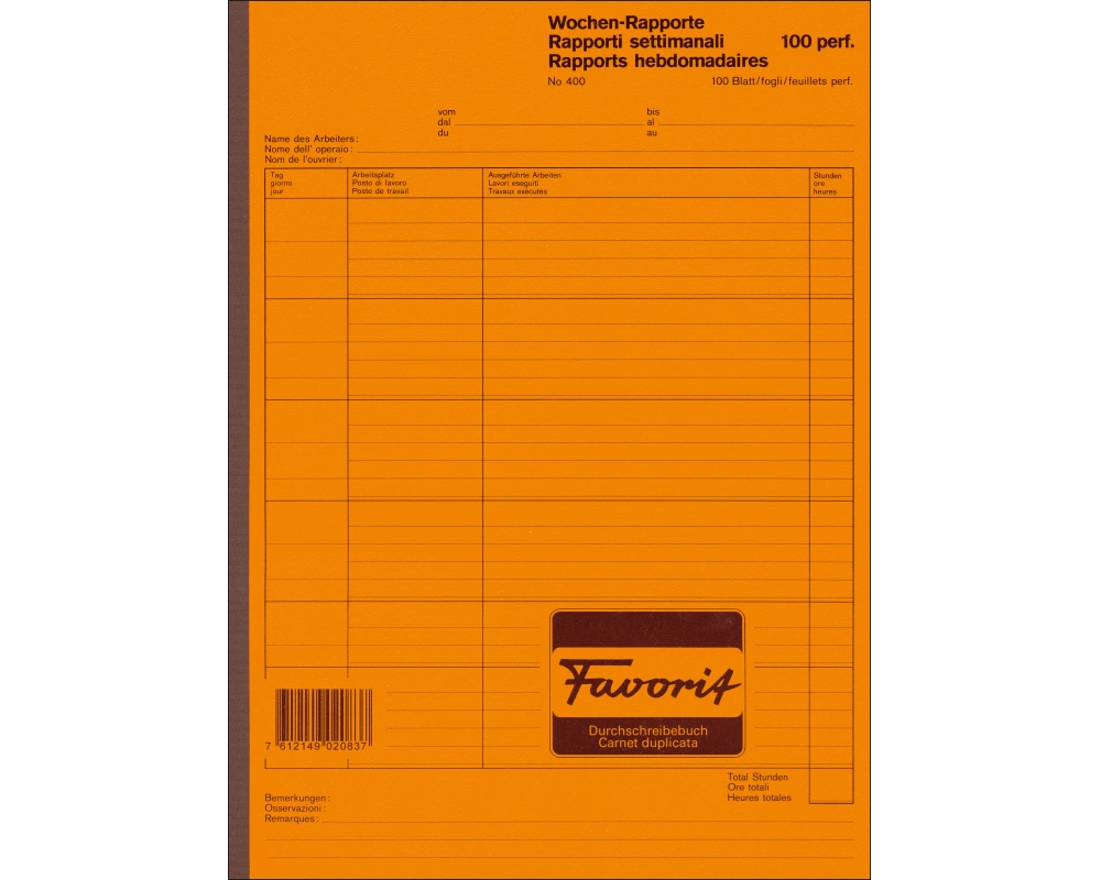FAVORIT Wochen-Rapport D/F/I A4 400 weiss 100 Blatt