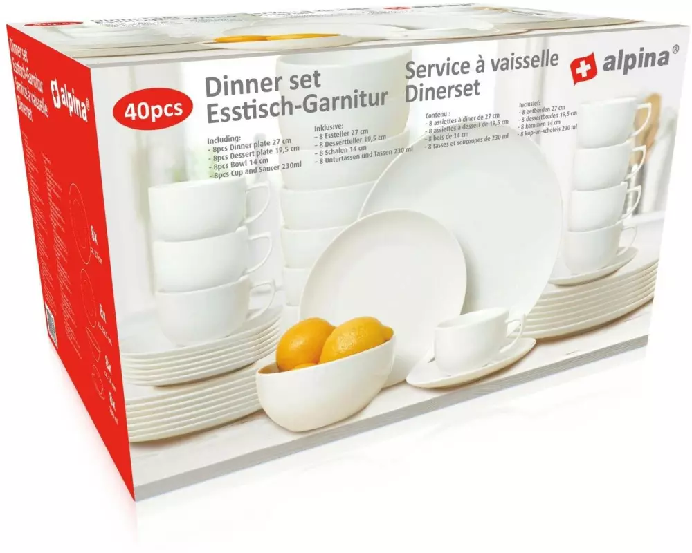 alpina Geschirrset für 8 Personen 1 Stück,Weiss