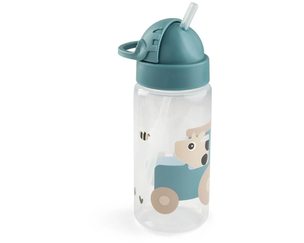 done by deer Trinkflasche mit Strohhalm Tiny farm Blau 350 ml