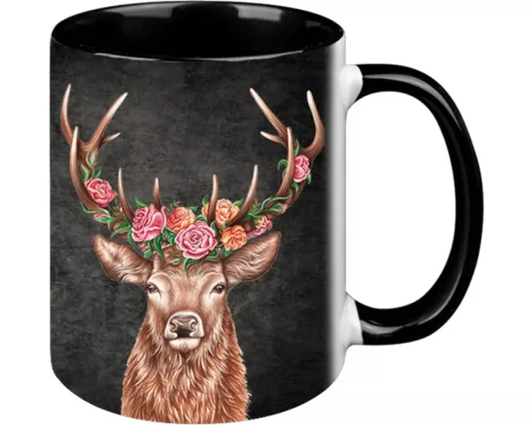 creanorm Tasse Blumenhirsch 330 ml, 1 Stück, Schwarz