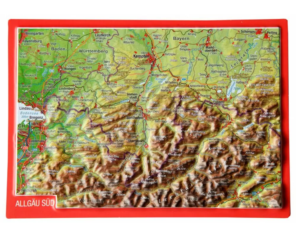 Reliefpostkarte Allgäu Süd