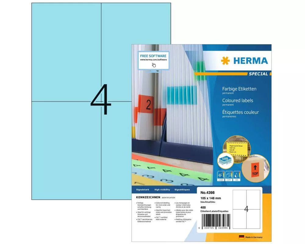 HERMA Universal-Etiketten 105 x 148 mm Blau, 400 Etiketten