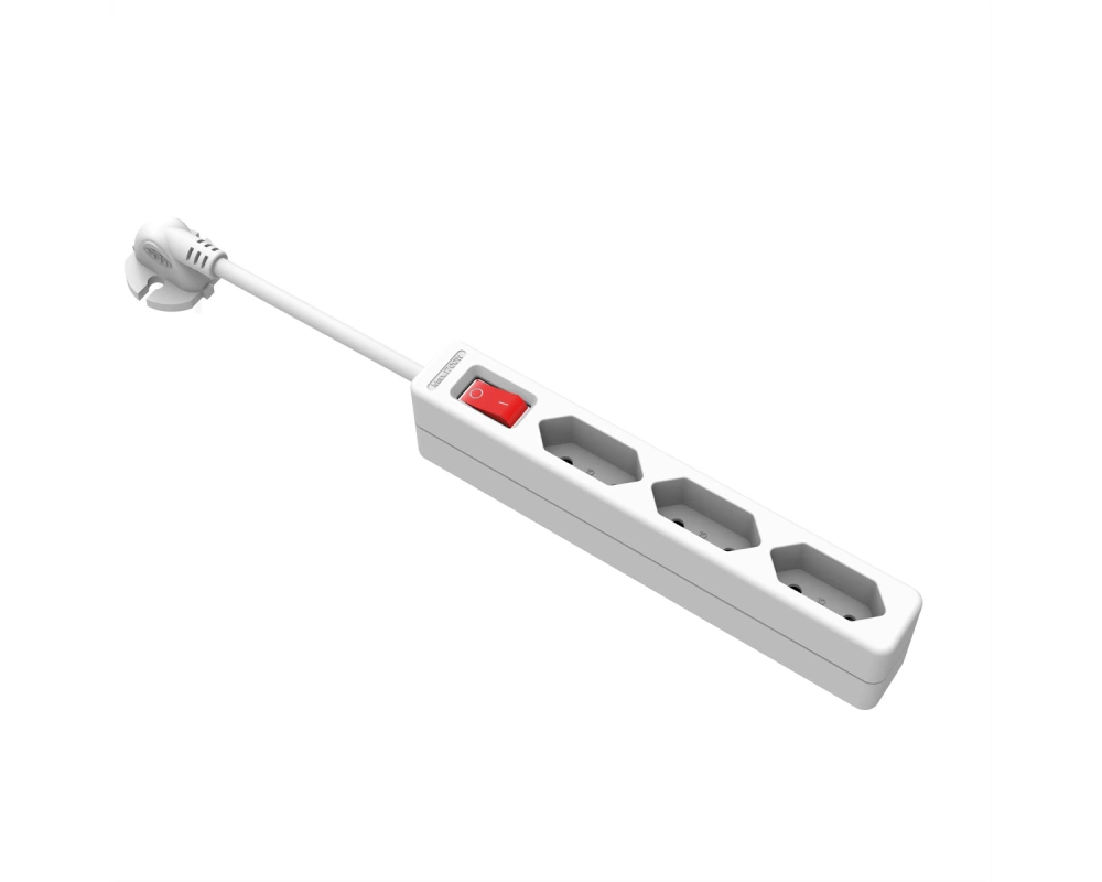 VALUE 3-fach Euro-Steckdosenleiste, mit Schalter, Konturenstecker, weiß, 2 m