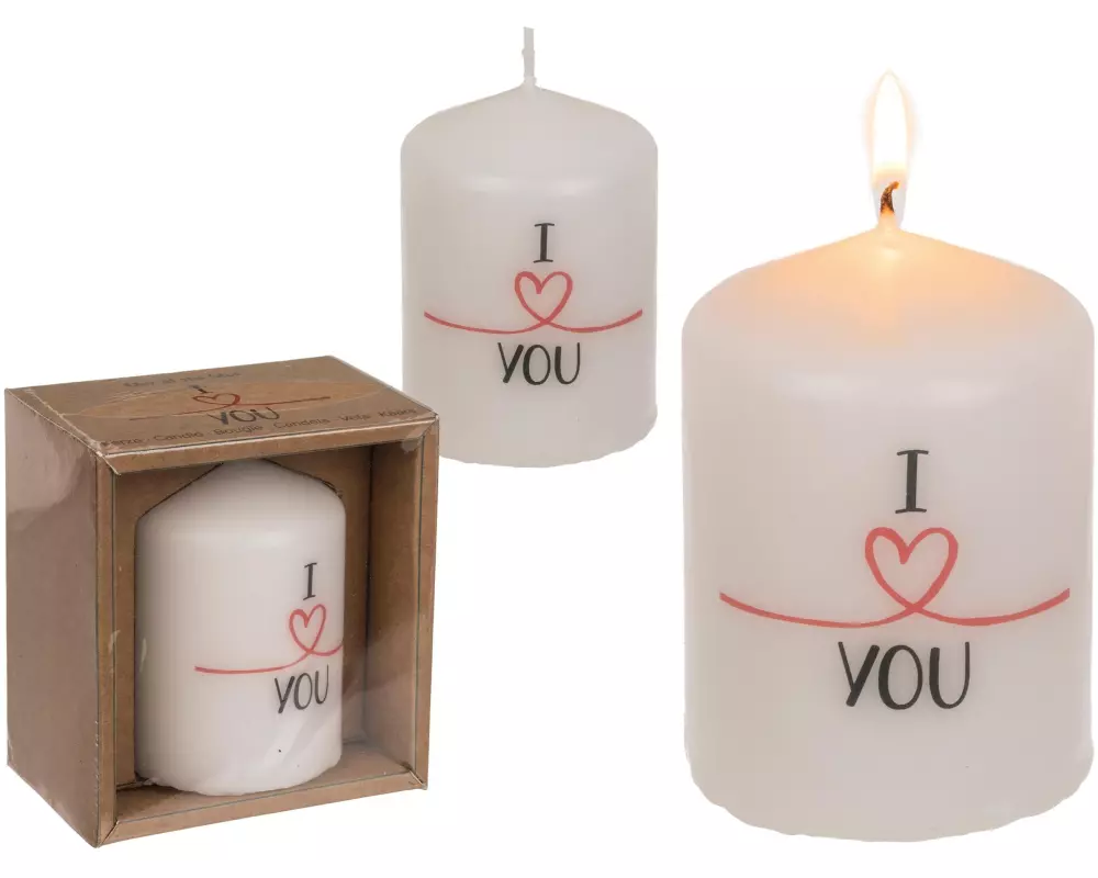 G. Wurm Stumpenkerze I Love You 8 x 6 cm, Weiss