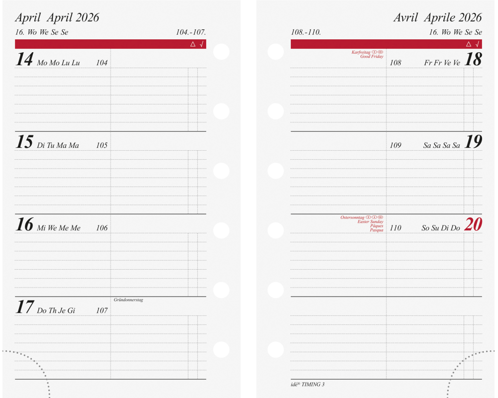 RIDOIDE Timing 3 Wochenkalender 2026 7067910006.26 1W/2S ML 7.6x12.7cm