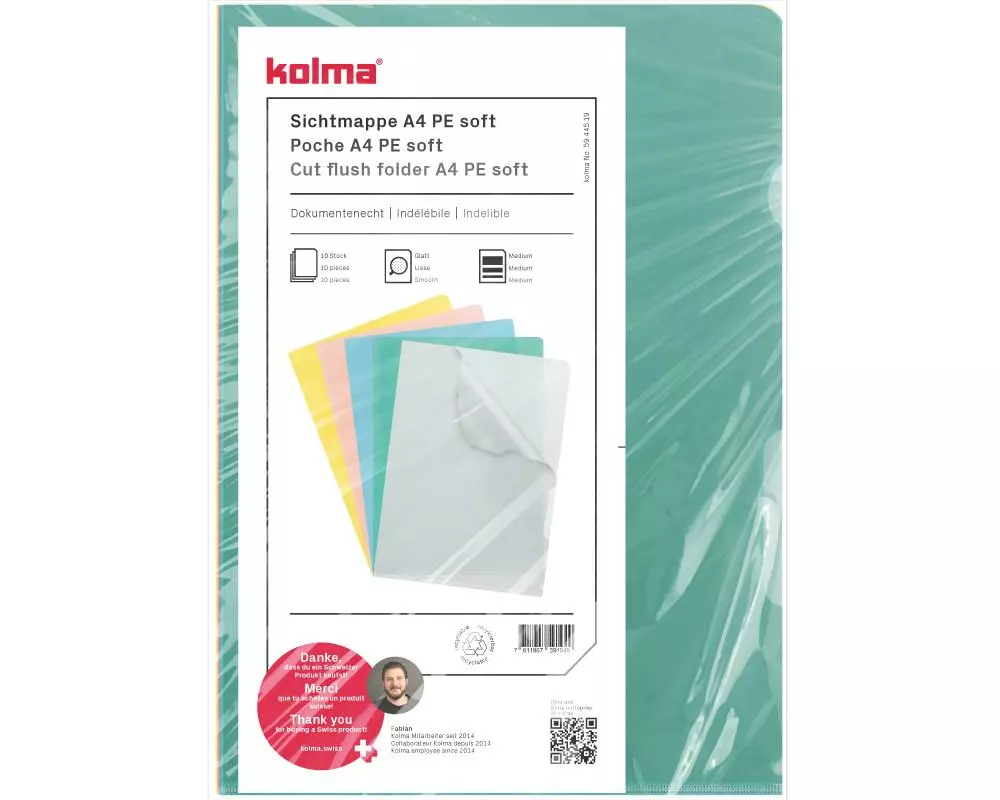 Kolma Sichthülle A4, PE, soft, assortiert, 10 Stück