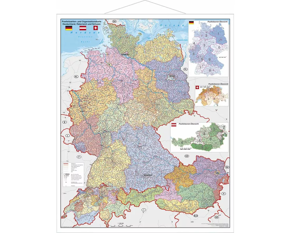 Deutschland/Österreich/Schweiz Postleitzahlen- und Organisationskarte