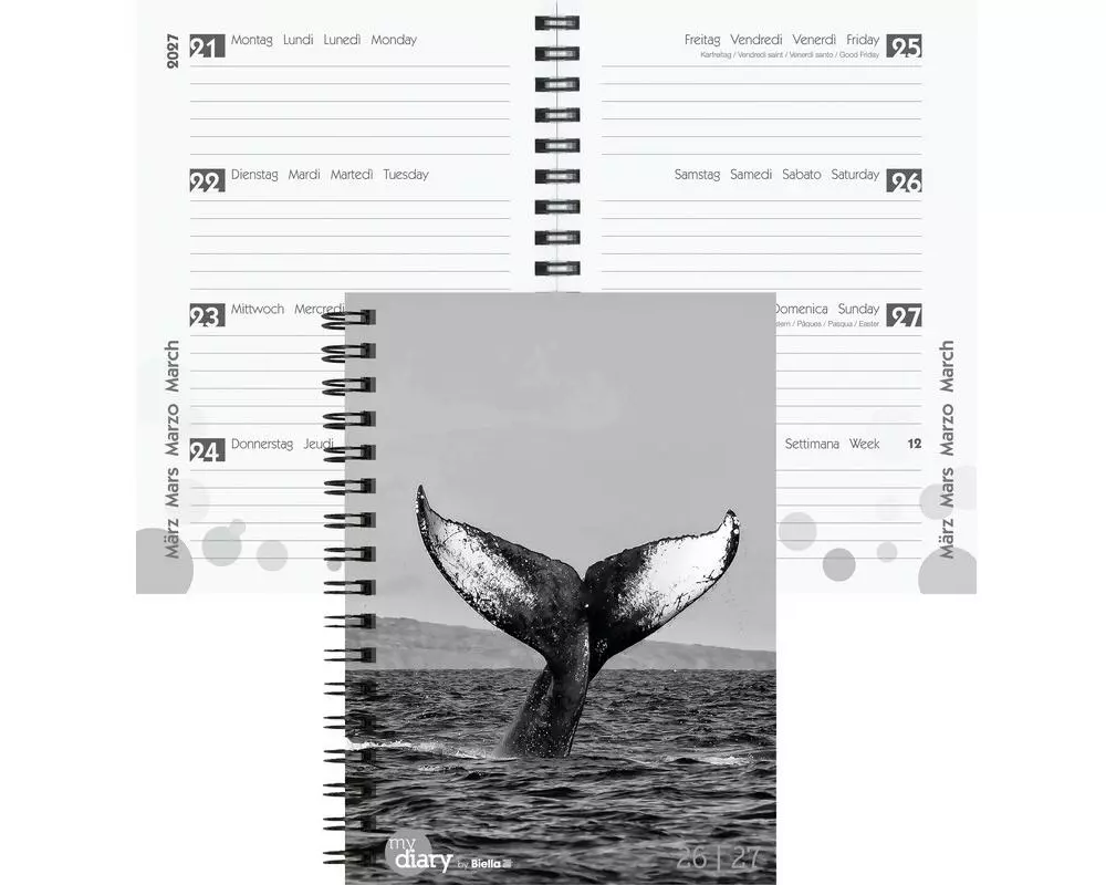 Biella Schulagenda mydiary Wire-O 2026/27 Whale, 12 x 16.5 cm
