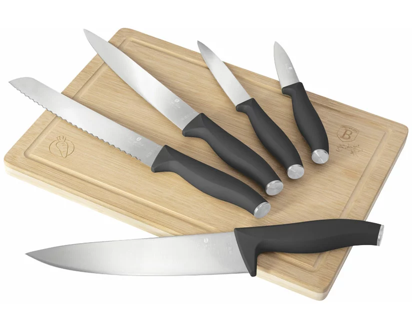 Berlinger Haus 6-teiliges Messerset mit Bambus Schneidebrett matt Anthracite Collection
