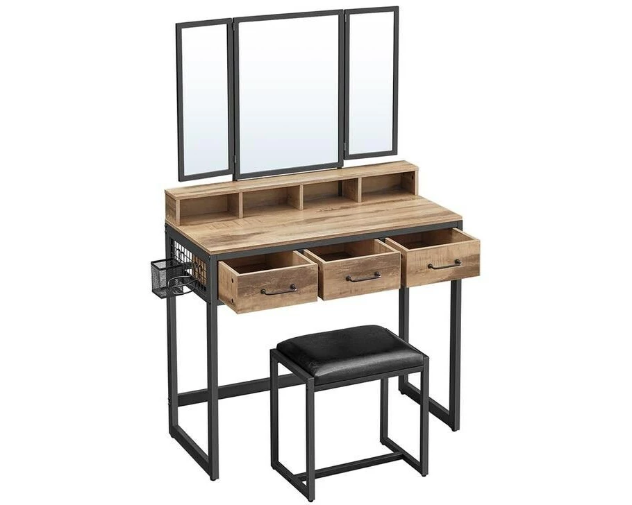 VASAGLE Schminktisch mit Hocker und Spiegel Vintage braun/Schwarz