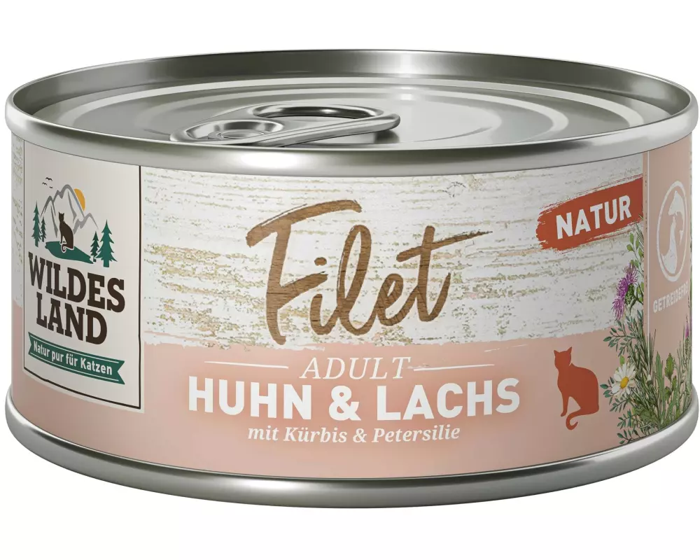 Wildes Land Katzen-Snack Filet Huhn & Lachs 12 x 80 g