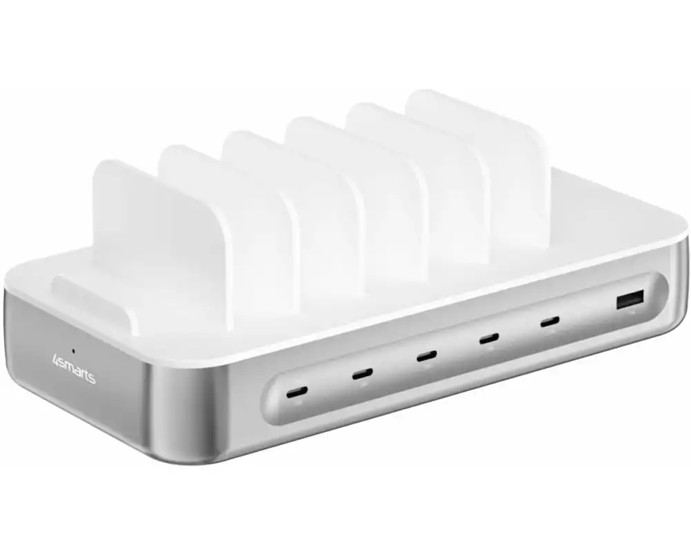 4smarts Ladestation Team 100W 5C/1A inkl. 6 Kabel Silber