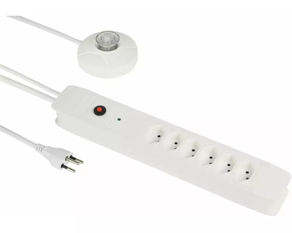 Schönenberger Steckdosenleiste 6 x T13 mit externem Taster, 3 m, Weiss