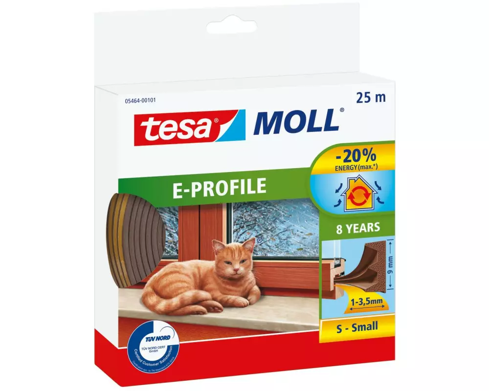tesa Dichtungsband E-Profil, Braun, 25 m x 9 mm