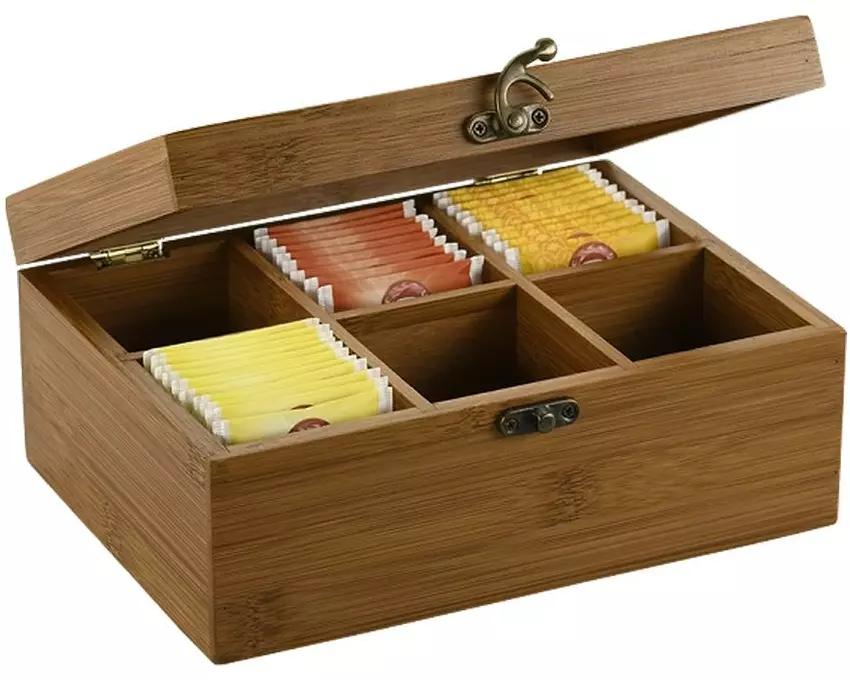 Kesper Teebox aus dunklem Bambus mit 6 Fächern