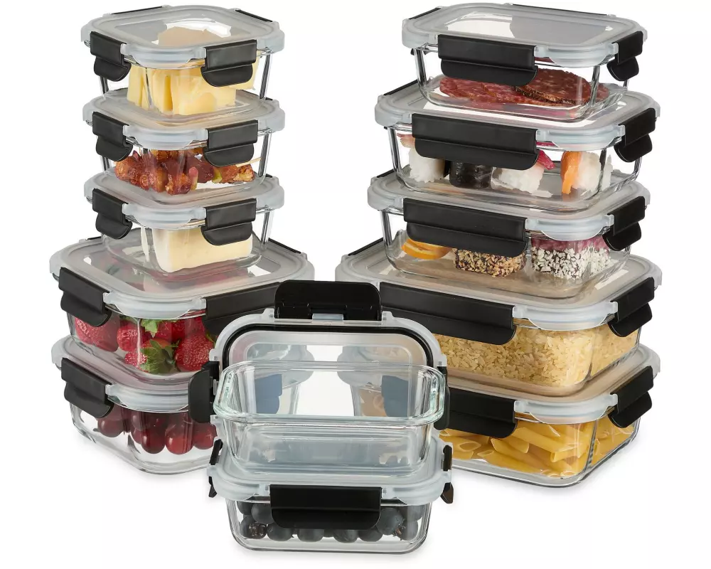 relaxdays Vorratsdose Set mit Deckel 12 Stück, Transparent
