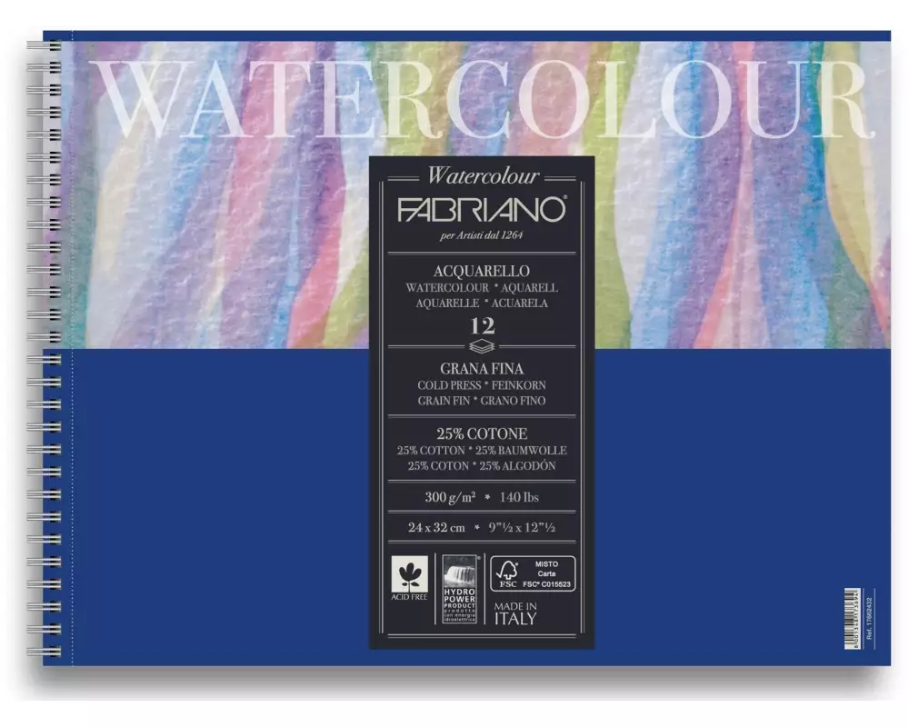 Fabriano Aquarellblock Spiralbuch 24 x 32 cm, 12 Blatt