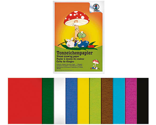 URSUS Tonzeichenpapier A4 2134699 130g, 10 Farben ass. 20 Blatt