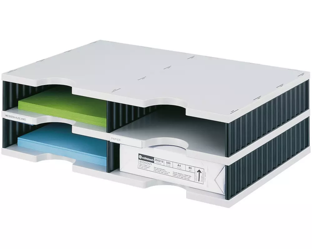 Styro Dokumentenablage styrodoc duo Standard, Schwarz, 4 Fächer