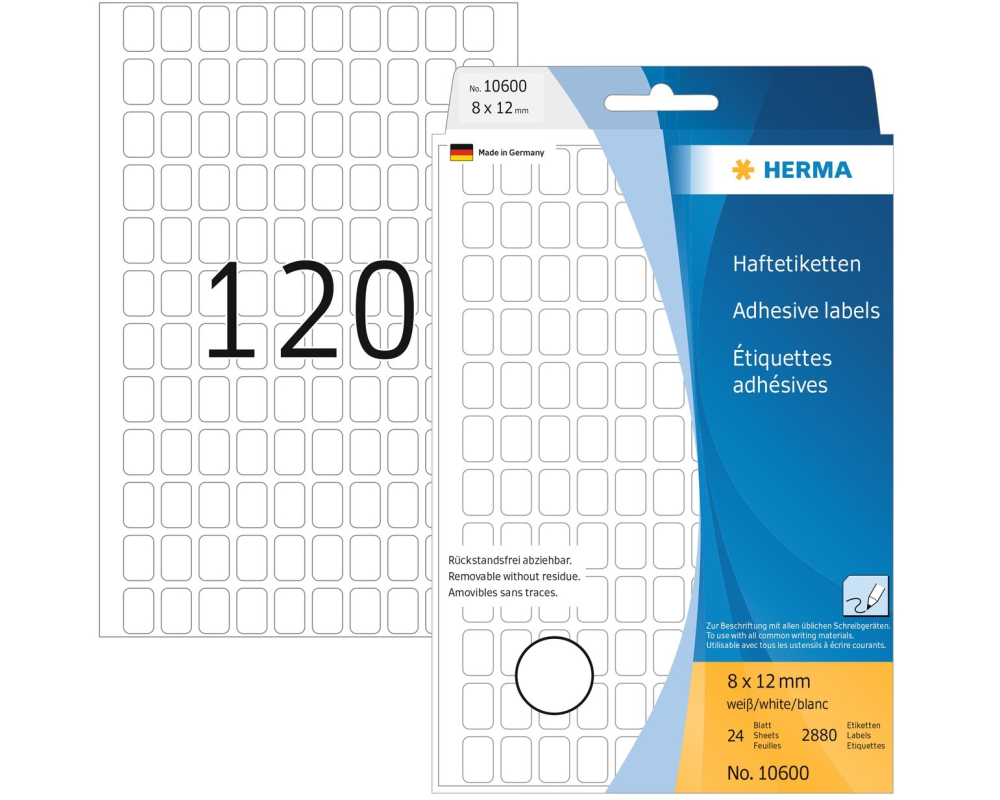 HERMA Etiketten Movables 8×12mm 10600 weiss, non perm. 3840 Stück